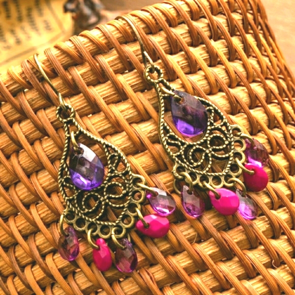 Purple Dangle Earrings - Picture 1 of 6